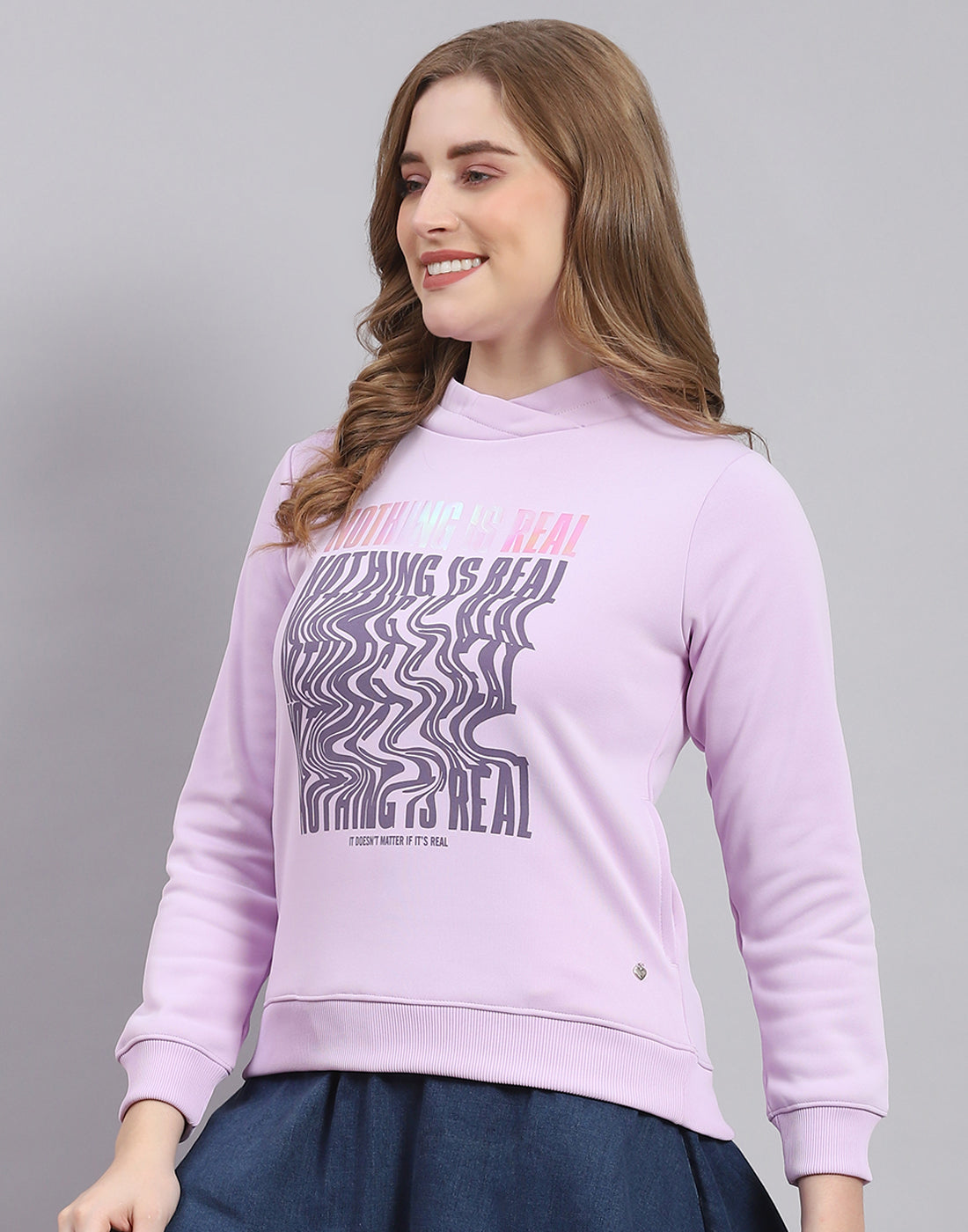 Women Purple Printed H Neck Full Sleeve Sweatshirt