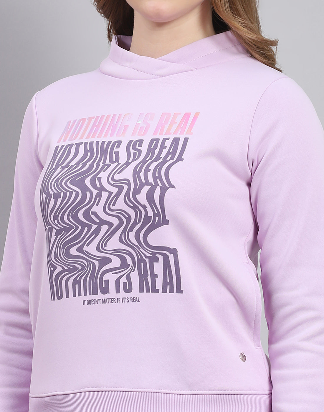 Women Purple Printed H Neck Full Sleeve Sweatshirt