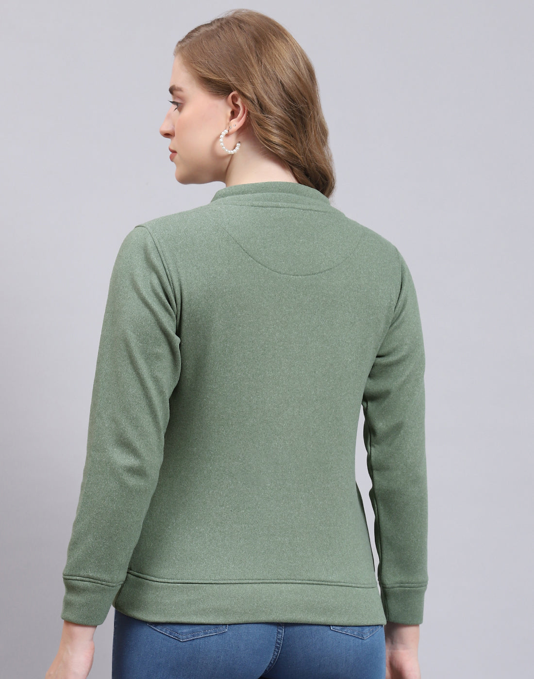 Women Green Printed Round Neck Full Sleeve Sweatshirt
