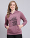 Women Purple Printed Hooded Full Sleeve Sweatshirt