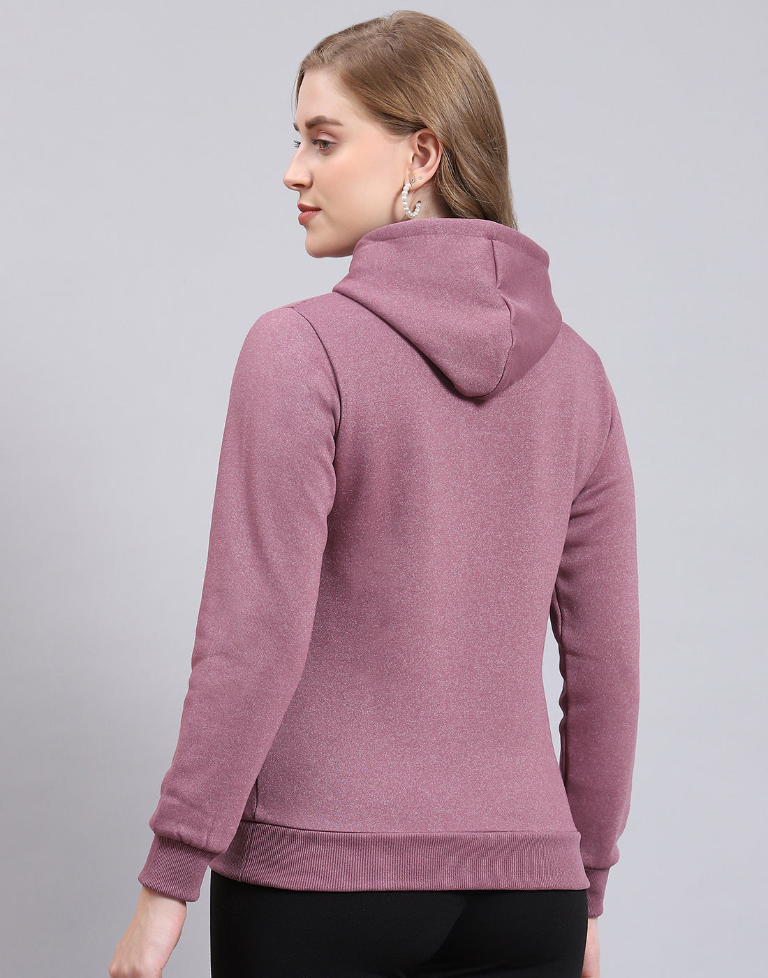 Women Purple Printed Hooded Full Sleeve Sweatshirt