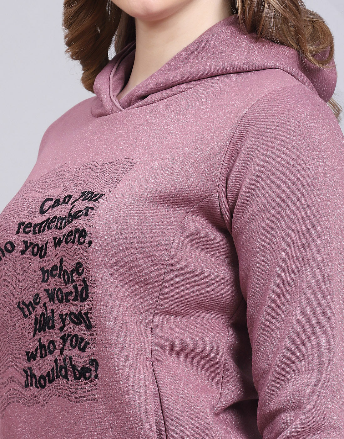 Women Purple Printed Hooded Full Sleeve Sweatshirt