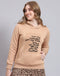 Women Beige Printed Hooded Full Sleeve Sweatshirt