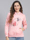 Women Pink Printed Hooded Full Sleeve Sweatshirts