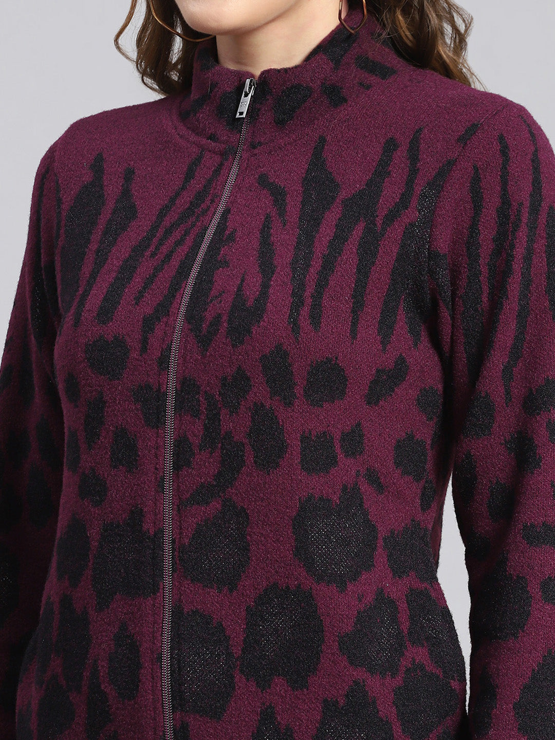 Women Purple Self Design F Neck Full Sleeve Sweatshirts