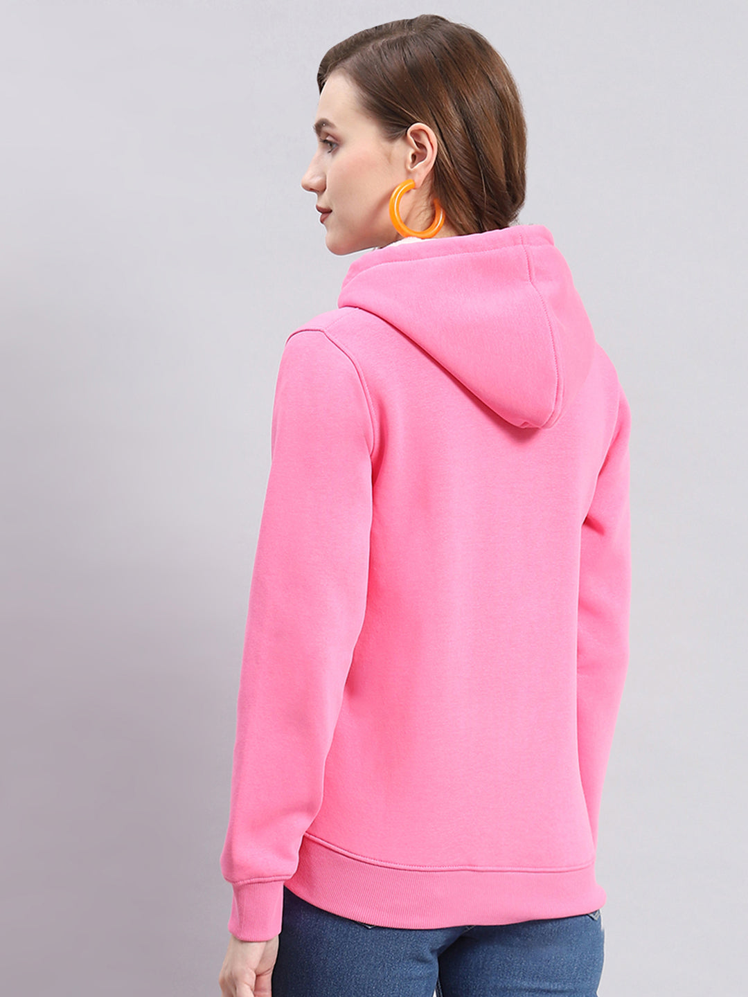 Women Pink Printed Hooded Full Sleeve Sweatshirts