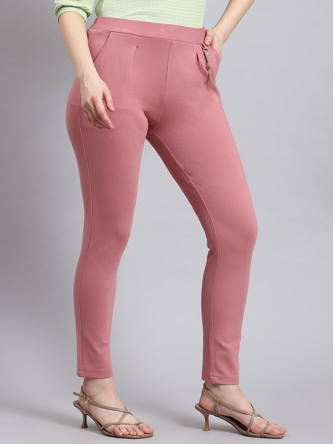 Women Pink Solid Regular Fit Jegging