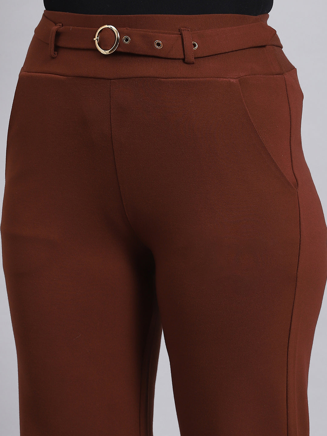 Women Brown Solid Regular Fit Jegging