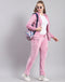 Women Pink Solid Hooded Full Sleeve Tracksuit