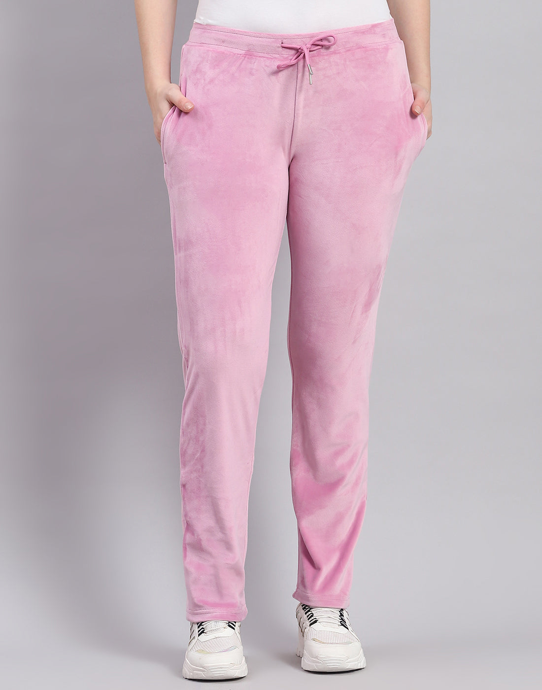 Women Pink Solid Hooded Full Sleeve Tracksuit