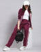 Women Maroon Solid Stand Collar Full Sleeve Tracksuit