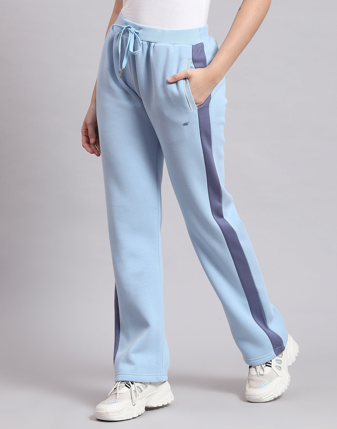 Women Blue Solid Stand Collar Full Sleeve Tracksuit
