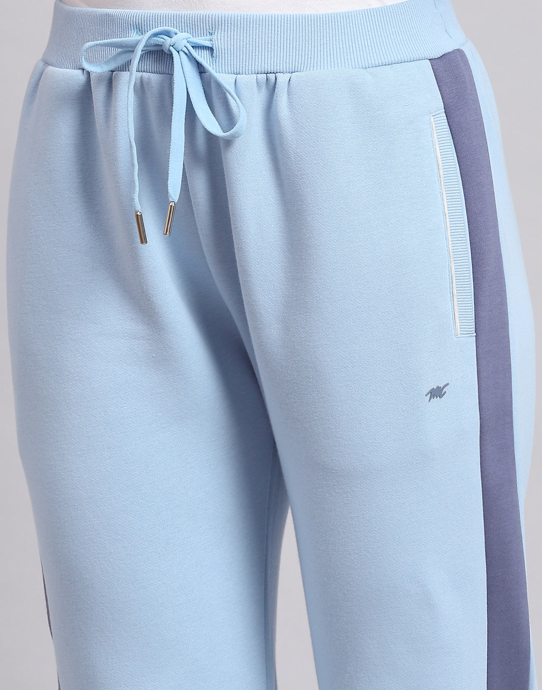 Women Blue Solid Stand Collar Full Sleeve Tracksuit
