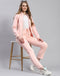 Women Pink Printed Stand Collar Full Sleeve Tracksuit