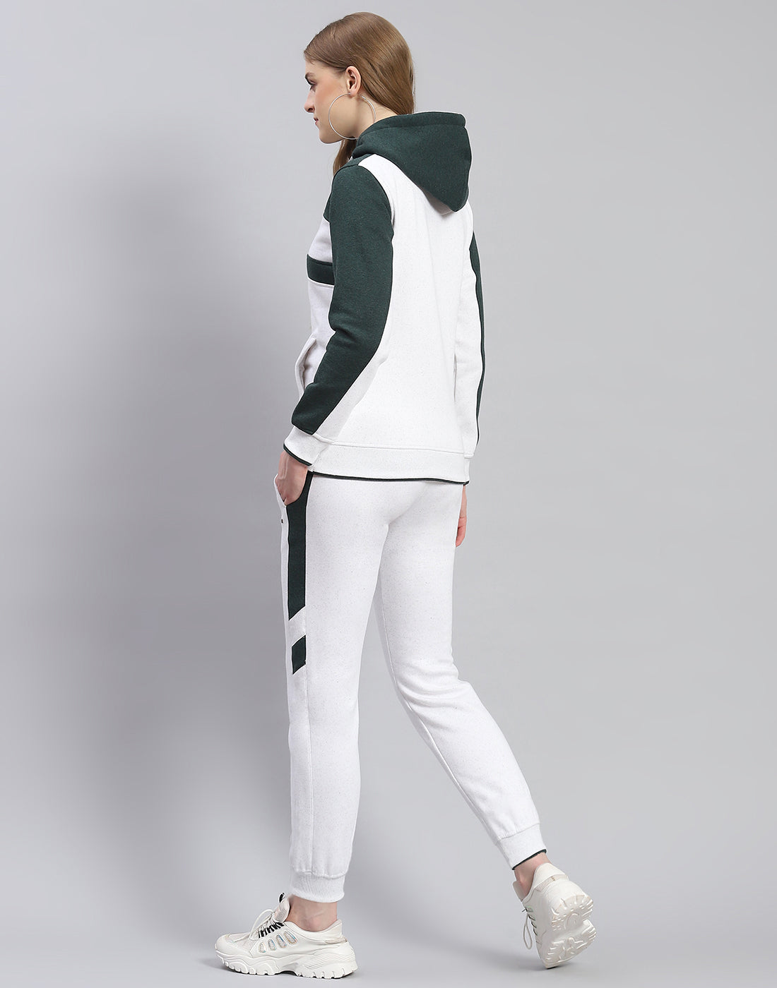 Women White Printed Hooded Full Sleeve Tracksuit