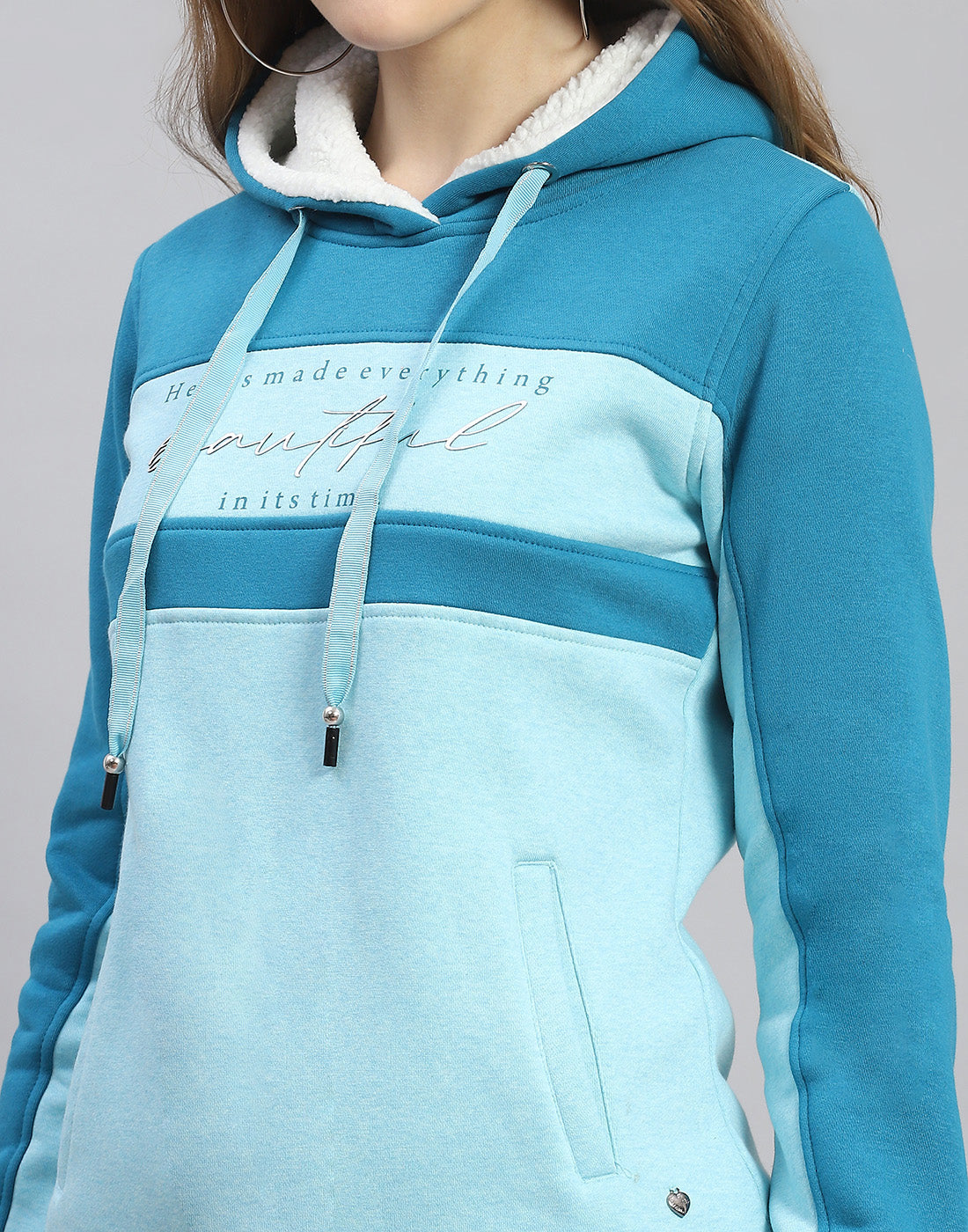 Women Blue Printed Hooded Full Sleeve Tracksuit