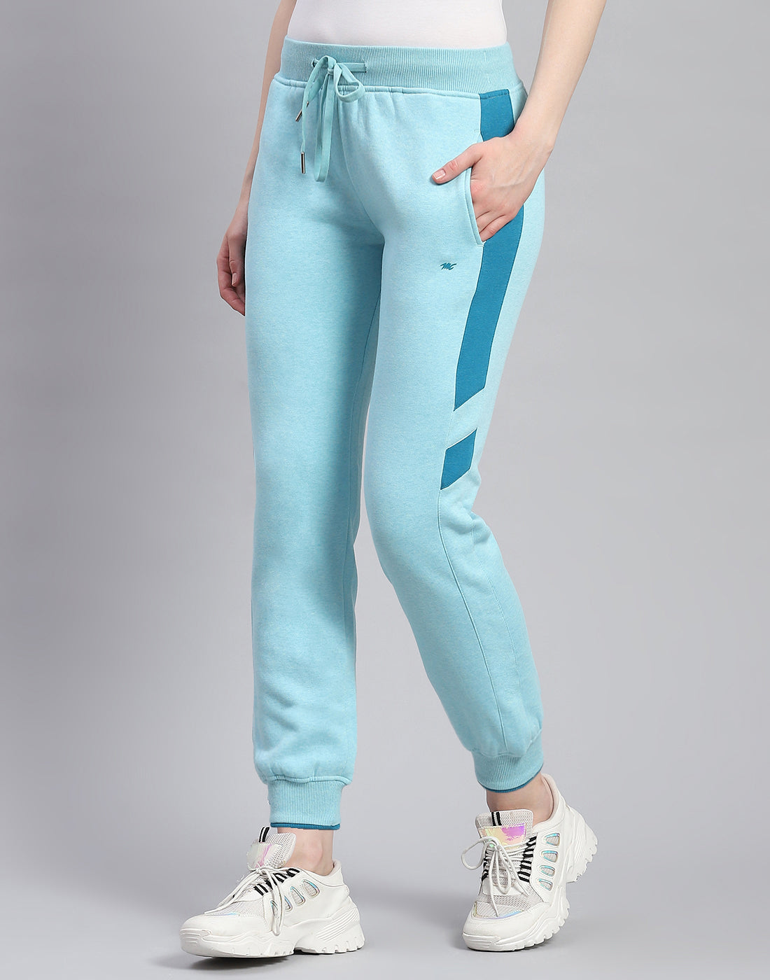 Women Blue Printed Hooded Full Sleeve Tracksuit