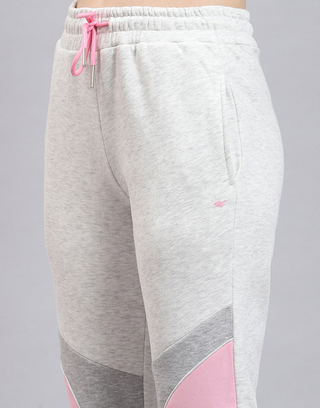 Women Grey Melange Solid Hooded Full Sleeve Tracksuit