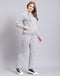 Women Grey Self Design Hooded Full Sleeve Tracksuit
