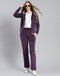 Women Purple Solid Hooded Full Sleeve Tracksuit