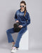 Women Blue Embroidered Hooded Full Sleeve Tracksuit