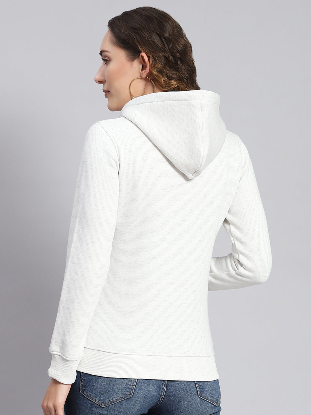 Women Off White Printed Hooded Full Sleeve Sweatshirts