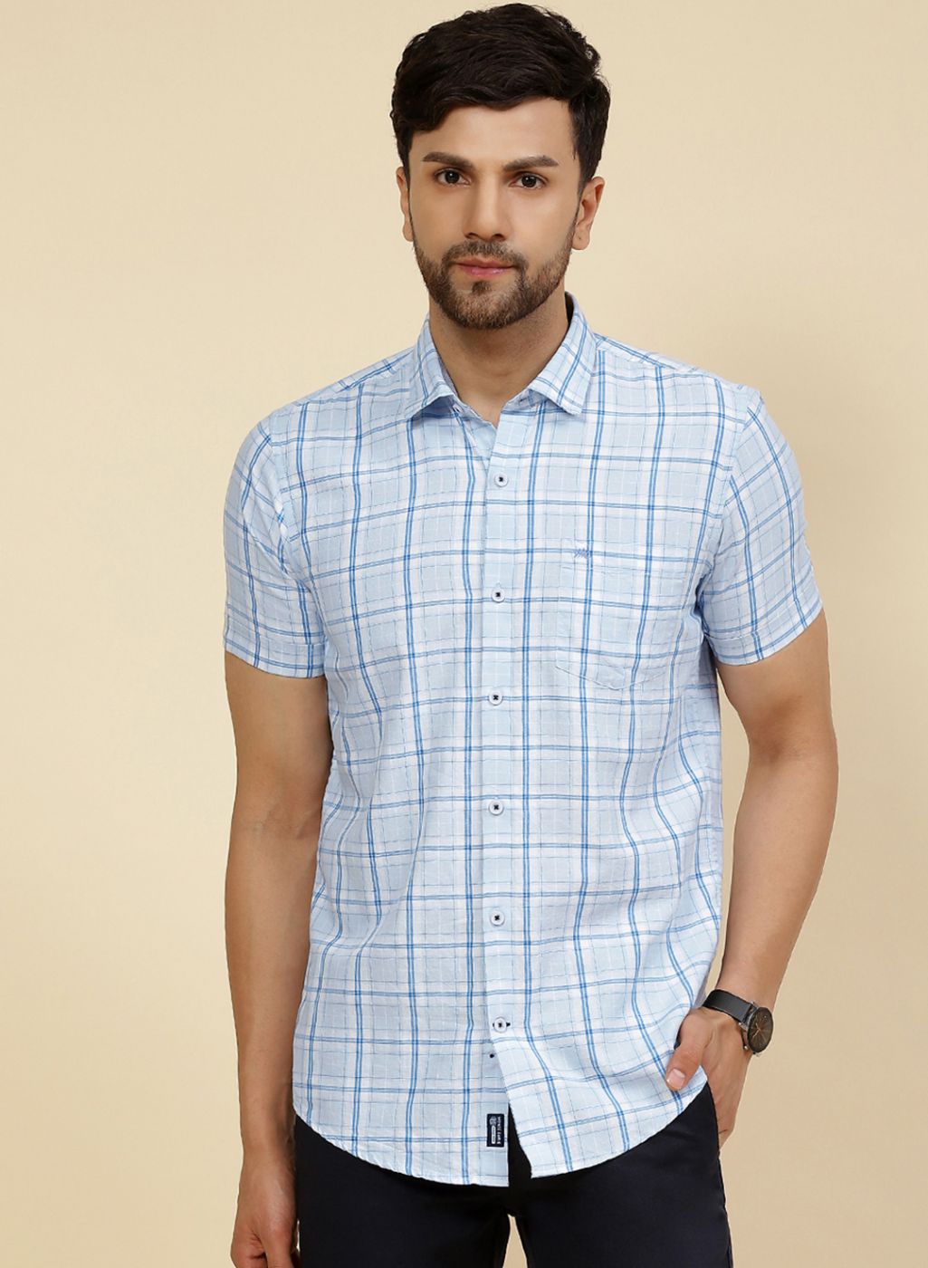 Men Blue Check Shirt