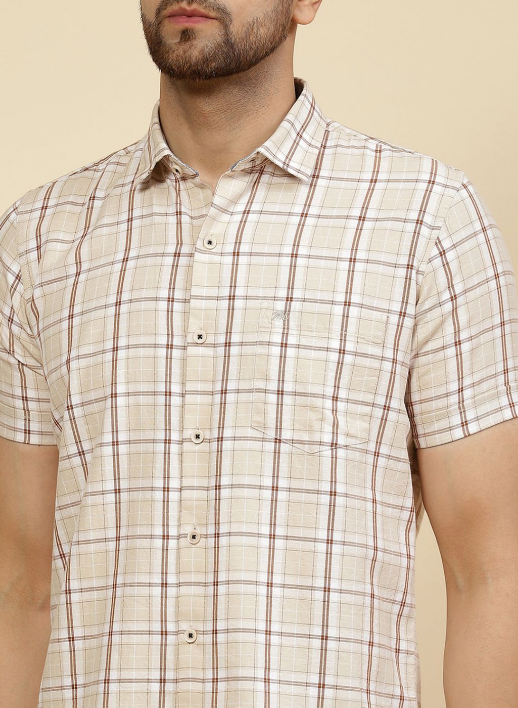 Men Beige Check Shirt