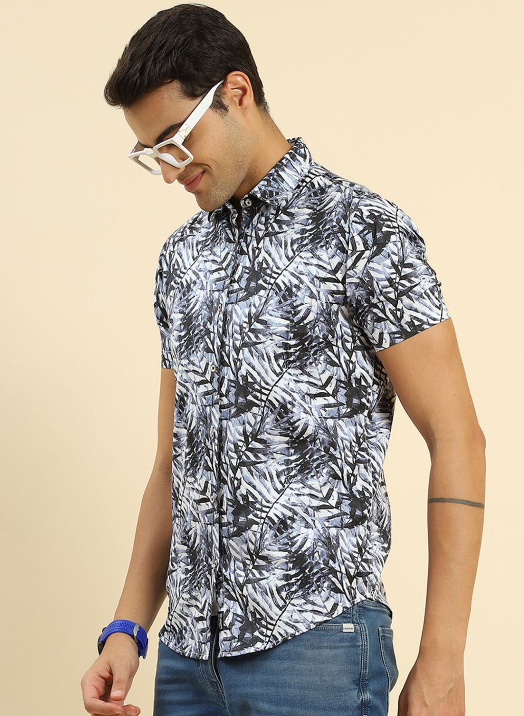 Men Blue Printed Shirt