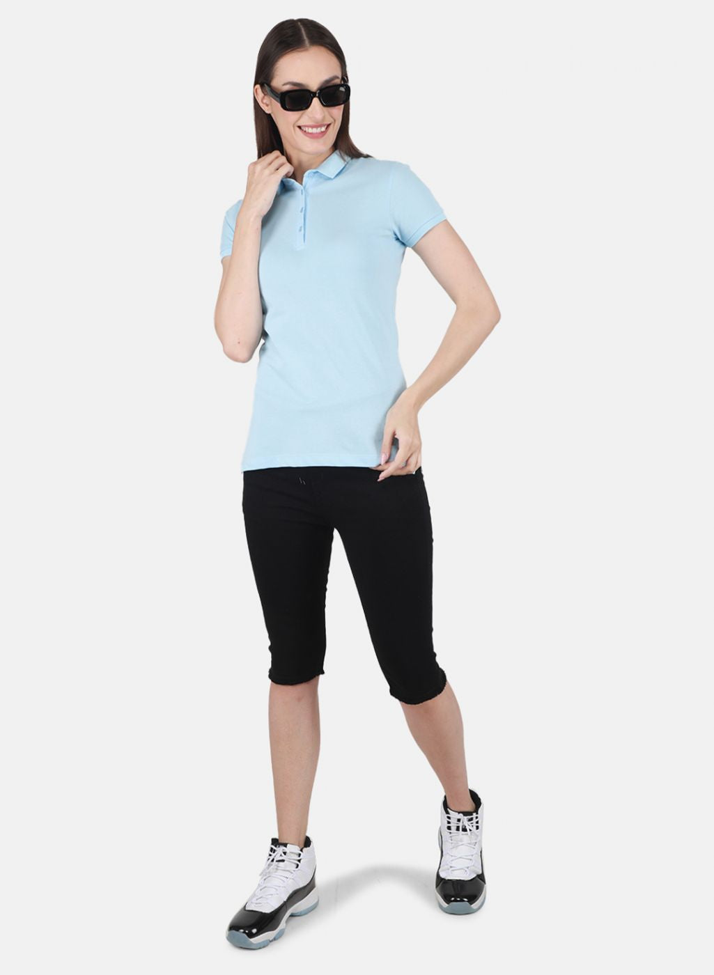 Women Sky Blue Solid T-Shirt