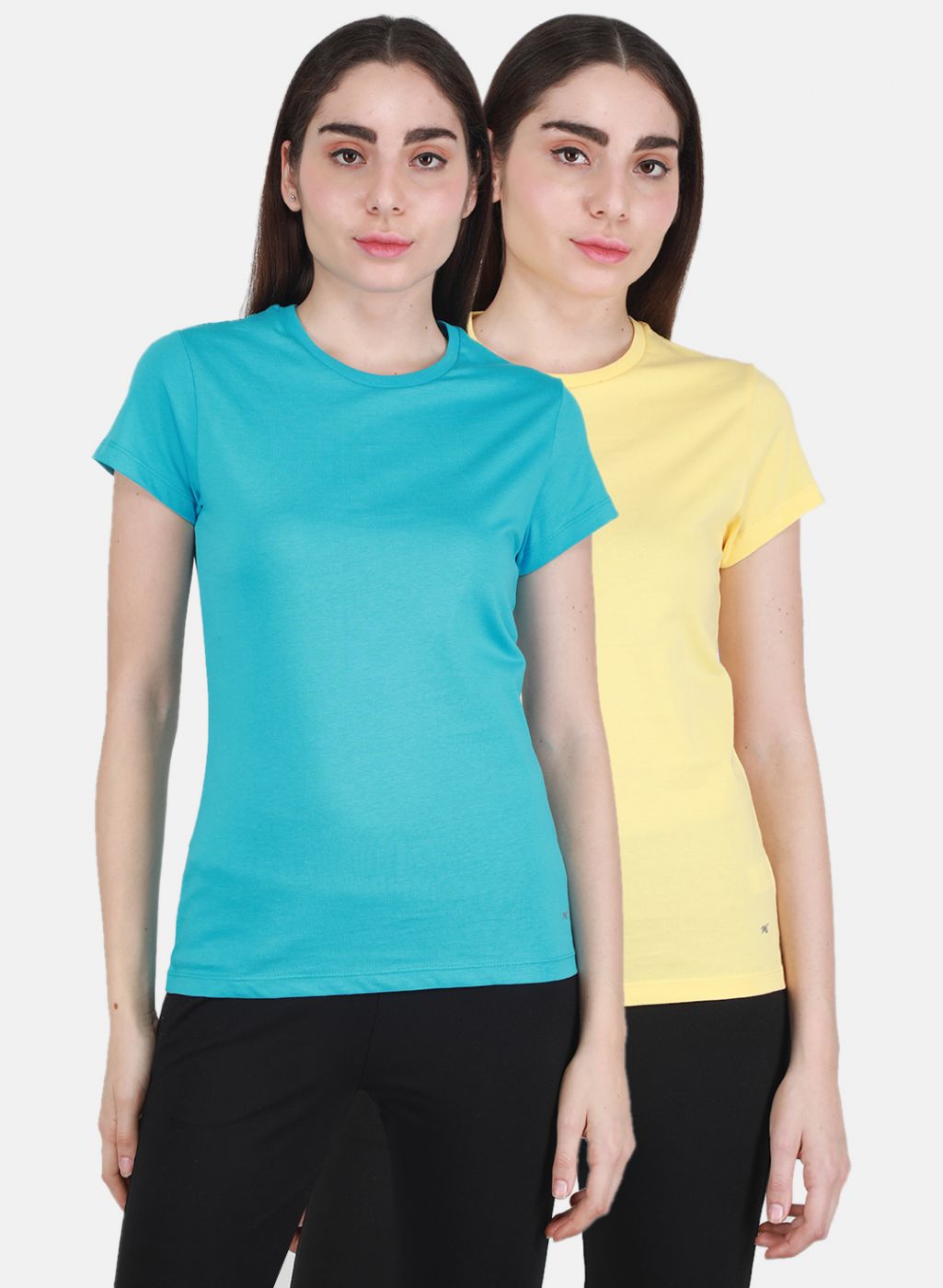 Women Yellow & Turquoise Blue Solid Top 2 Pc Set