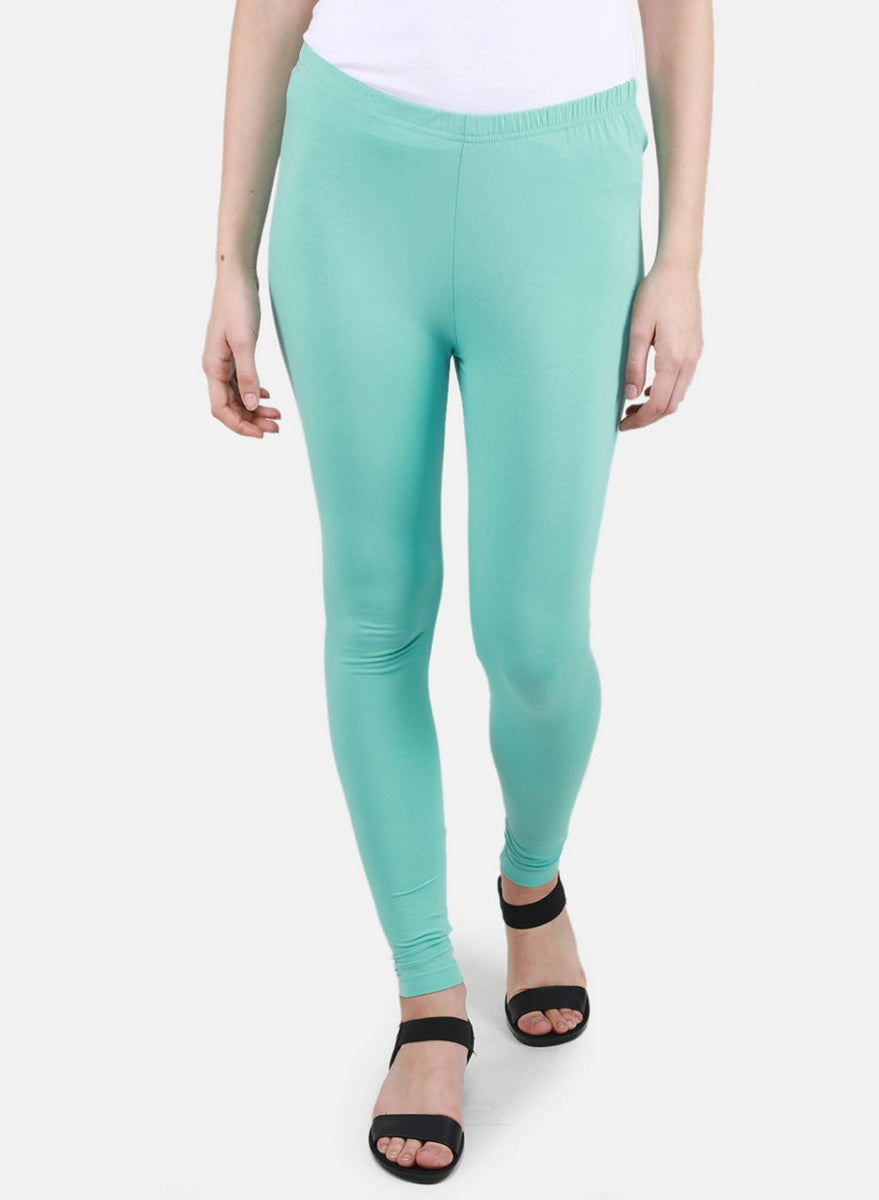 Buy Aqua Blue Solid Cotton Tights Online - W for Woman