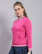 Women Pink Solid Mandarin Collar Full Sleeve Sweatshirt