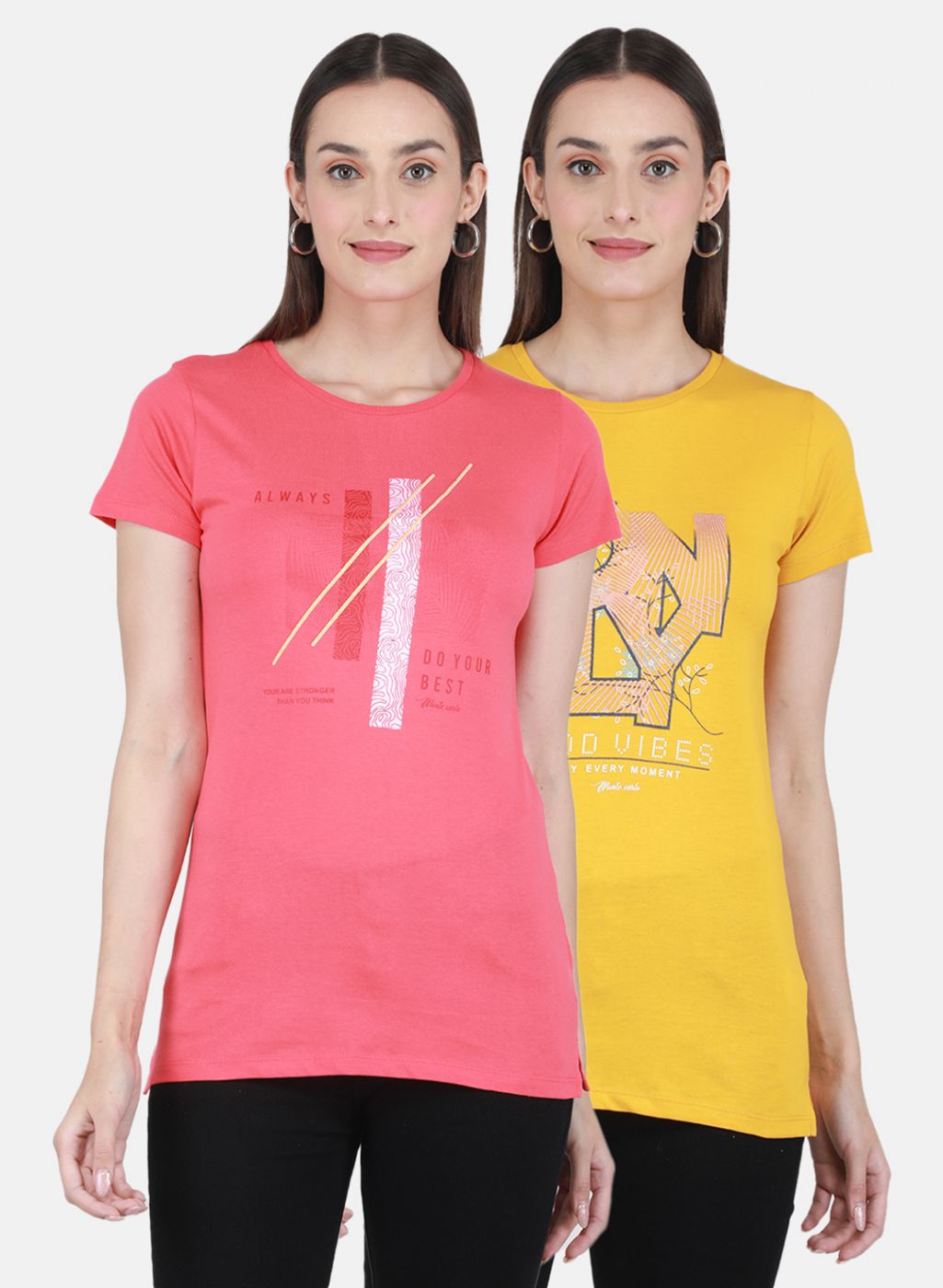 Women Pink & Mustard Printed Top 2 Pc Set