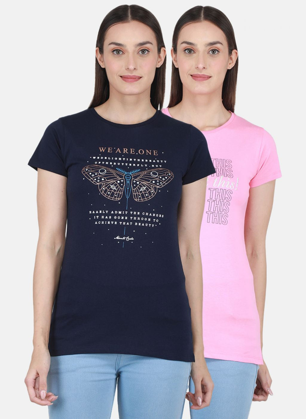 Women Blue & Pink Printed Top 2 Pc Set