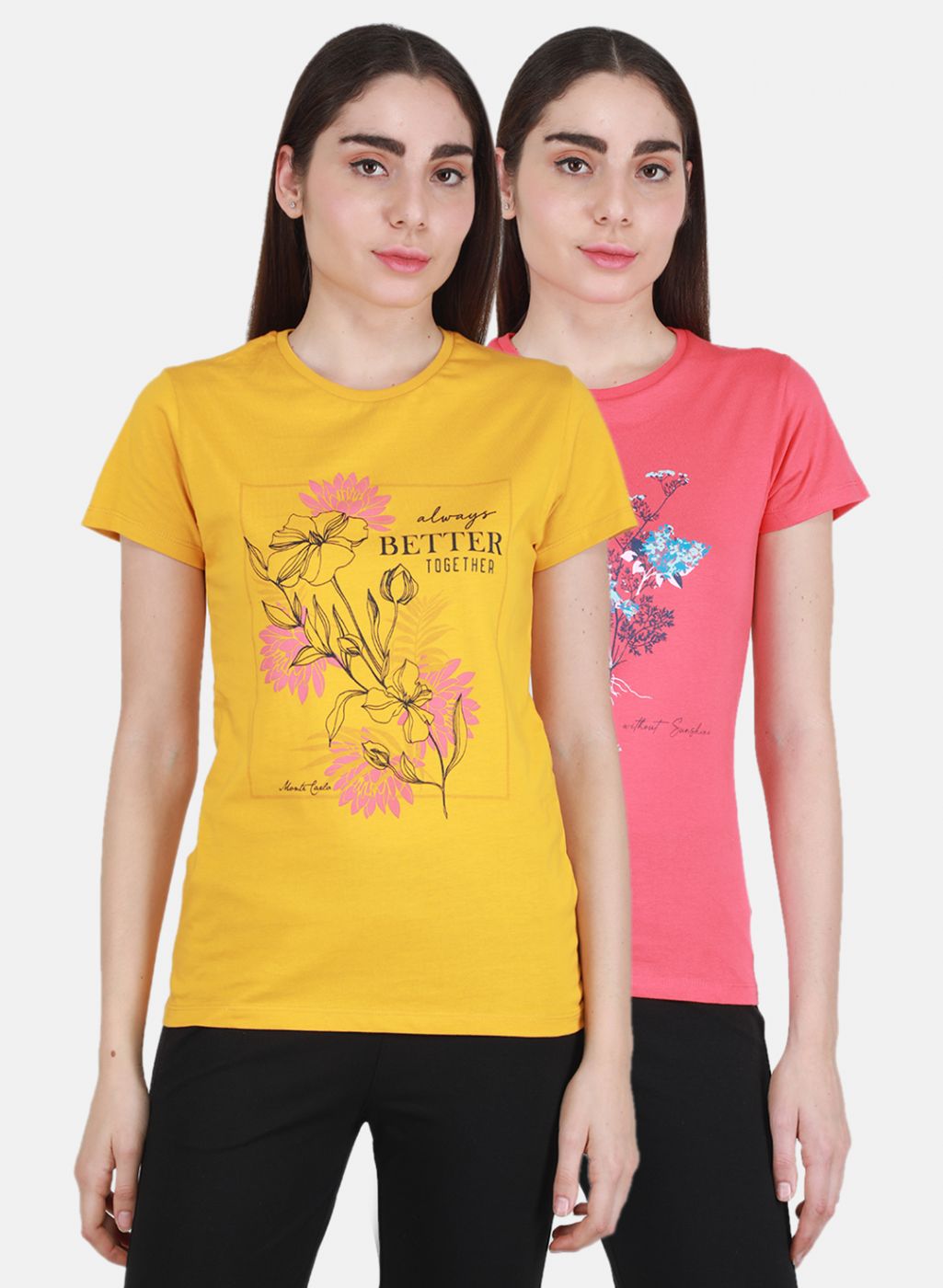 Women Mustard & Pink Printed Top 2 Pc Set