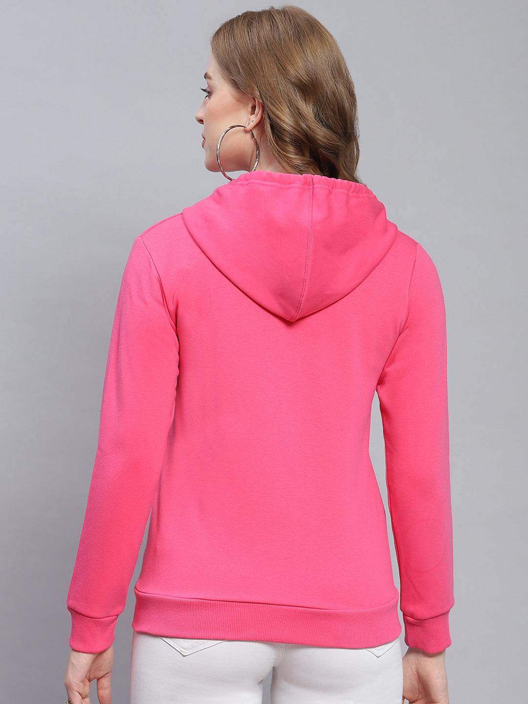Women Pink Solid Hooded Full Sleeve Sweatshirts