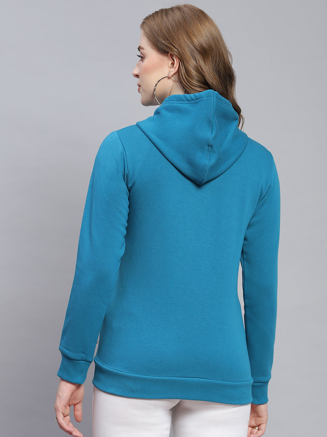 Women Blue Solid Hooded Full Sleeve Sweatshirts