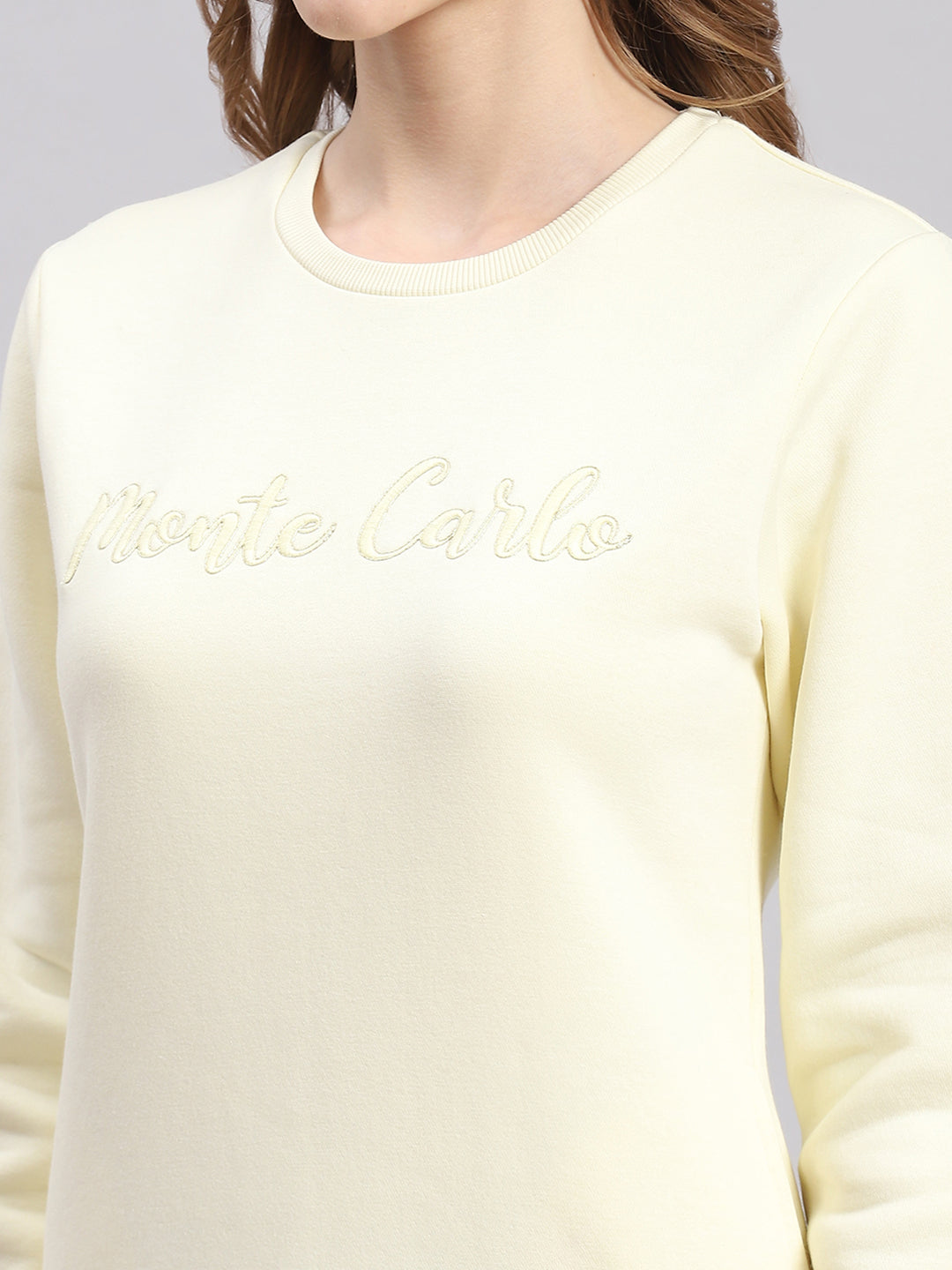 Women Cream Embroidered Round Neck Full Sleeve Sweatshirts