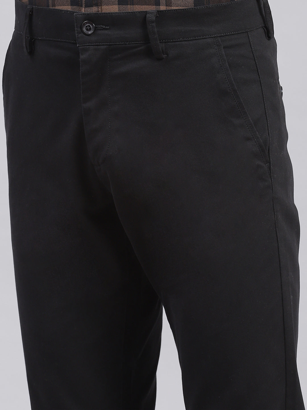 Men Black Solid Regular Fit Trousers