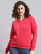 Women Pink Solid Mandarin Collar Full Sleeve Sweatshirt