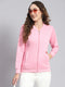 Women Pink Solid Mandarin Collar Full Sleeve Sweatshirts