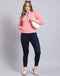 Women Pink Solid Stand Collar Full Sleeve Sweatshirt