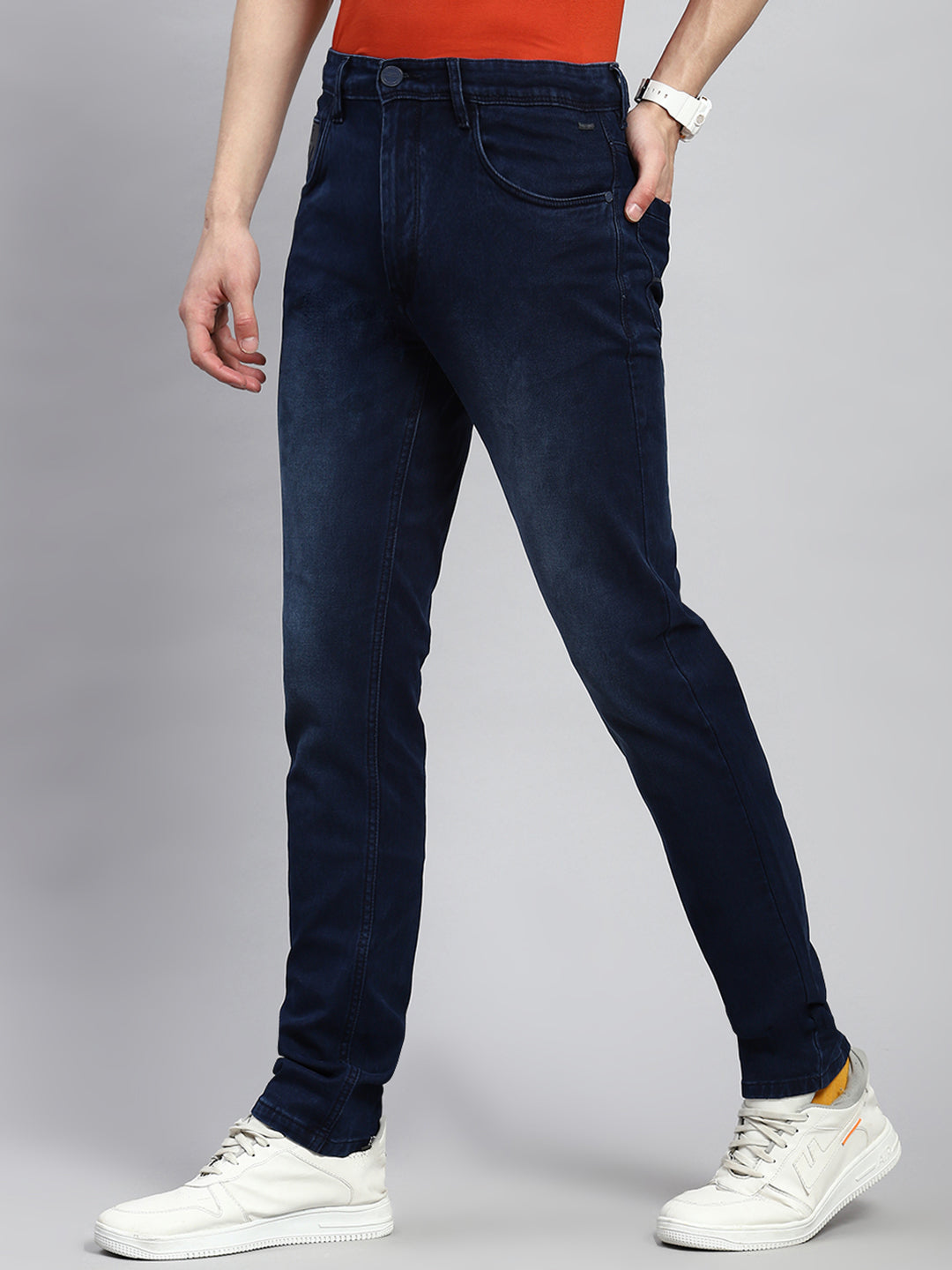 Men Navy Blue Narrow Fit Denim