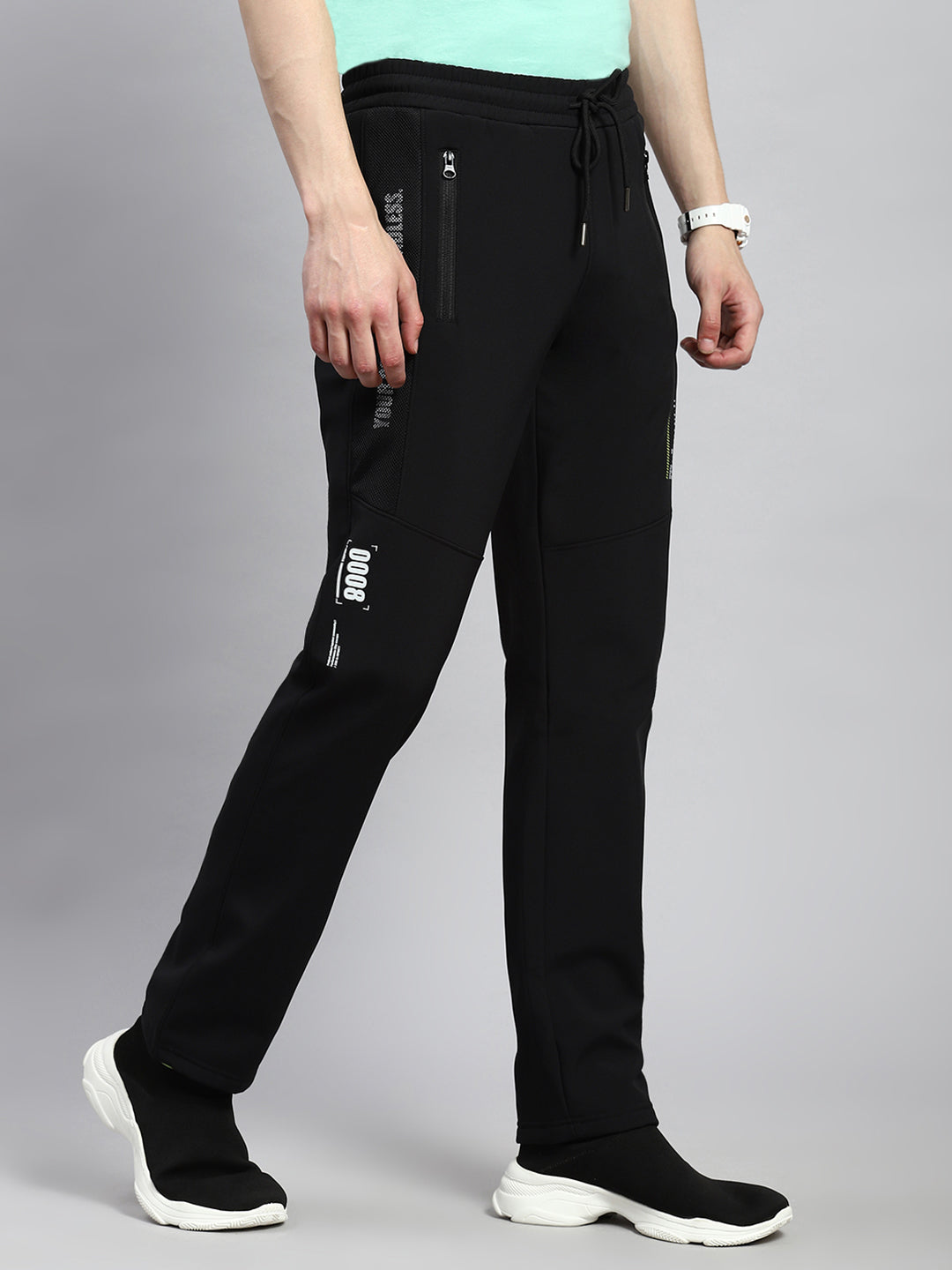 Men Black Plain Winter Lower