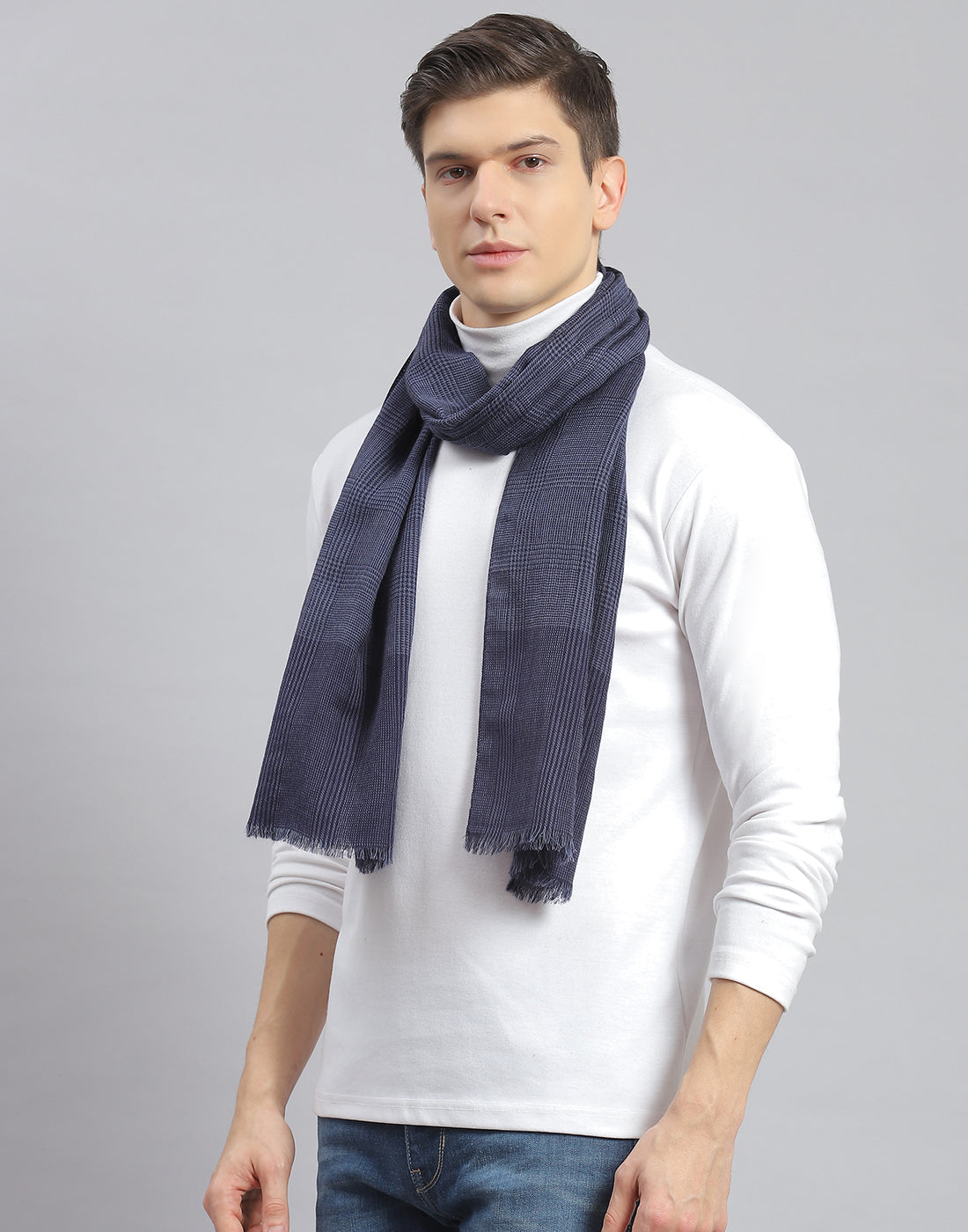 Men Navy Blue Check Muffler