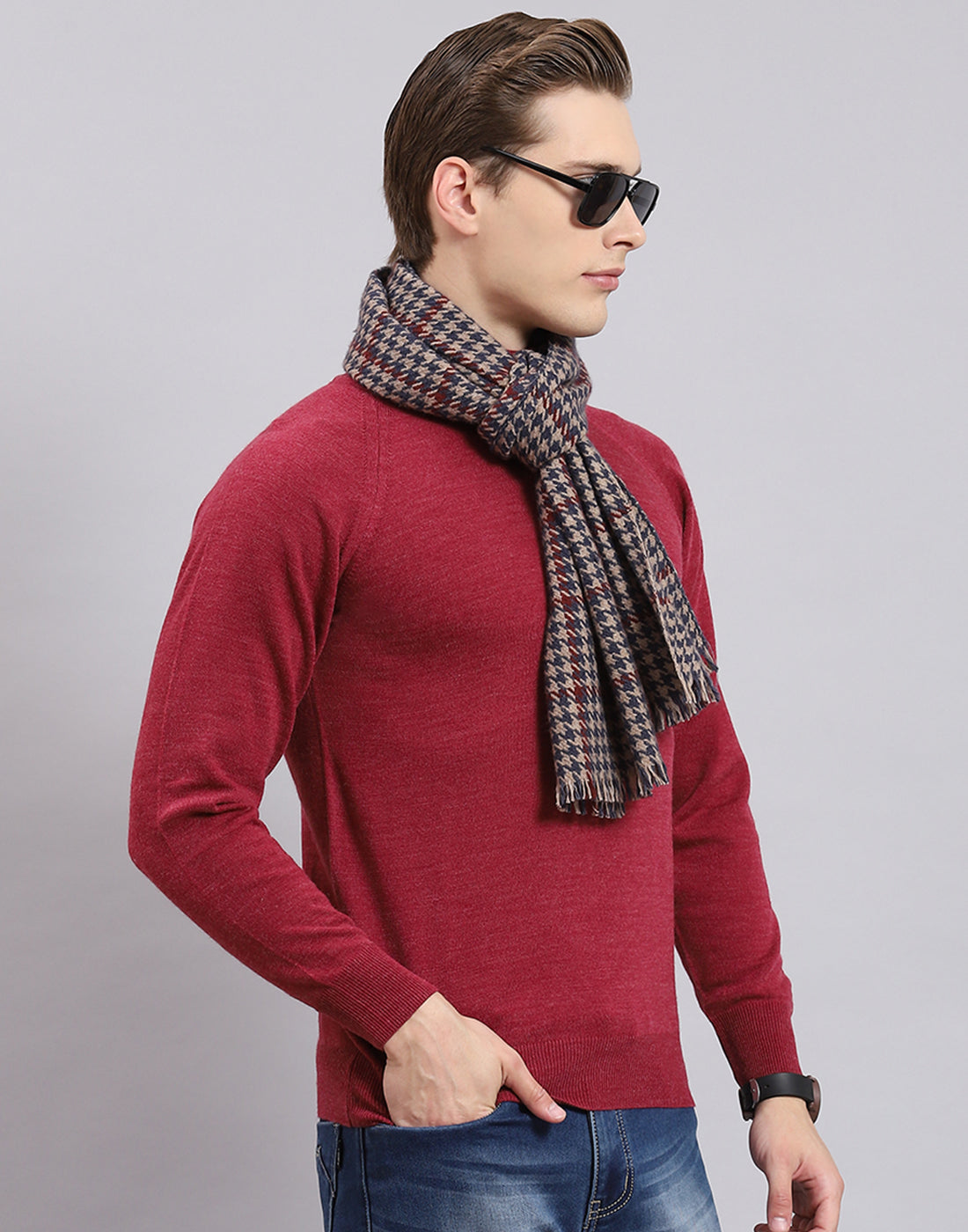 Men Teal Blue Check Muffler