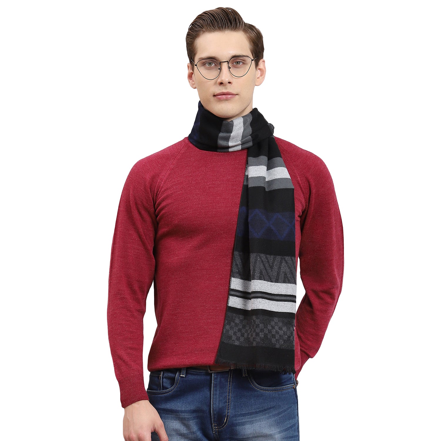 Men Black Self Design Muffler