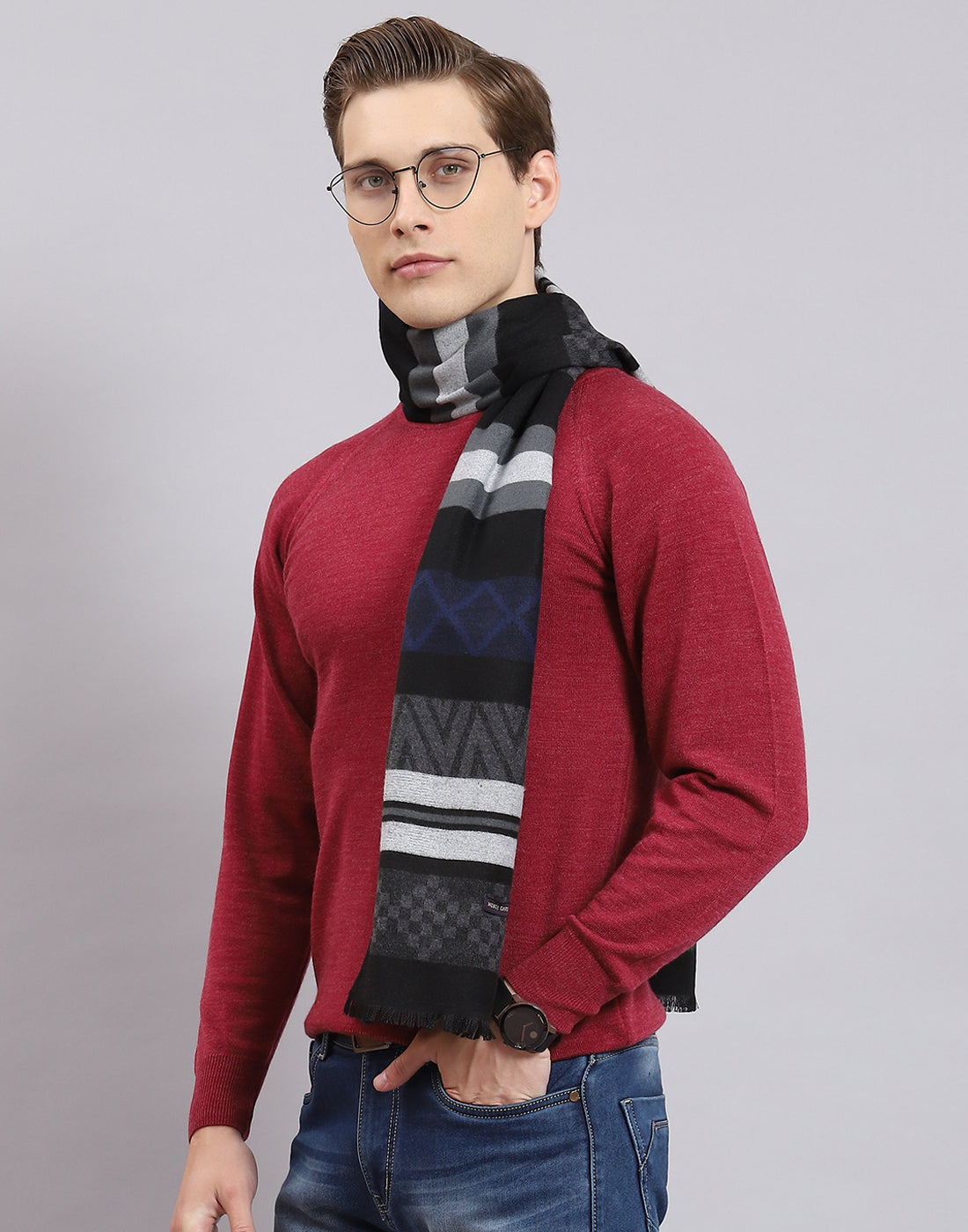 Men Black Self Design Muffler