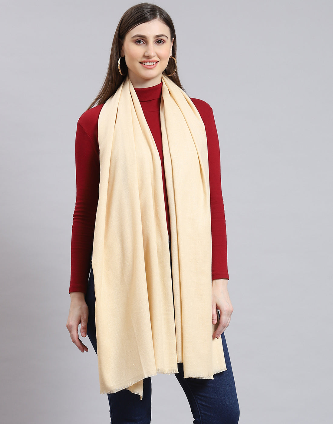 Women Cream Solid Shawl